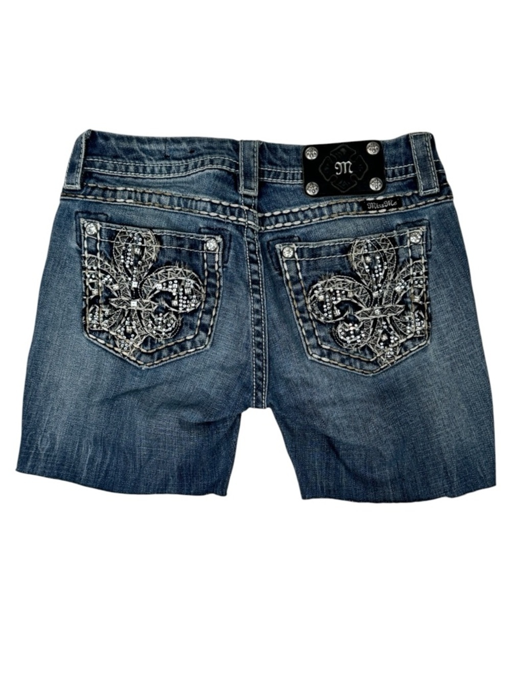 Miss Me Rhinestone Embellished Cut-Off Denim Jean Shorts Size 27